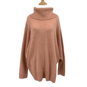 Topshop Sweater Womens 8 Salmon Long Sleeve Oversized Chunky Knit Funnel Neck